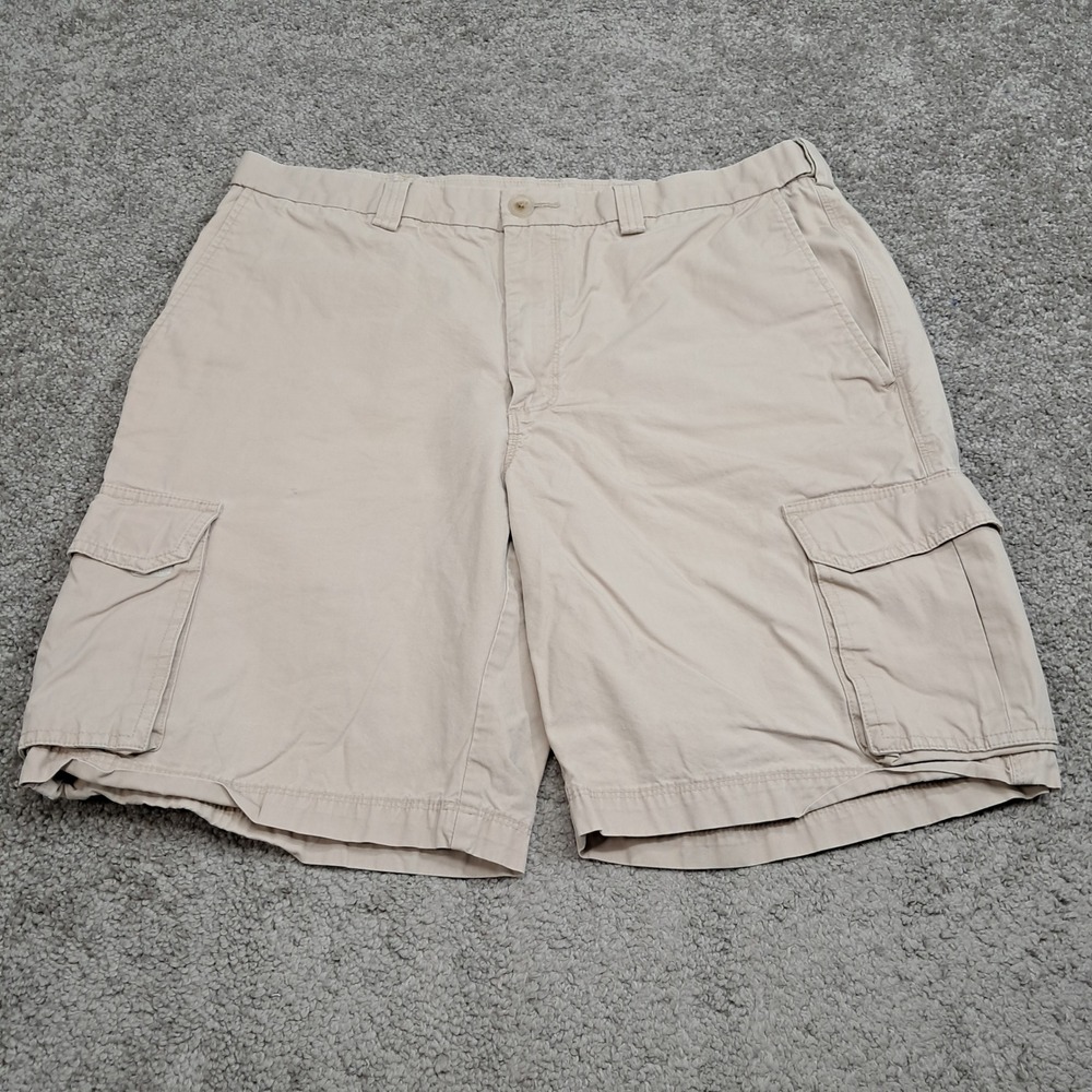Haggar Mens Khaki Cargo Shorts Tan 100% Cotton Utility Pockets Size 36 1020632